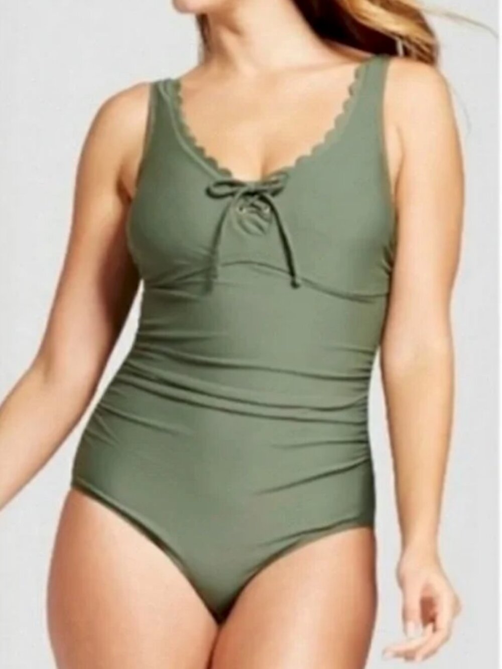 MERONA WOMENS GREEN SCALLOPED ONE PIECE BATHING SUIT SIZE SMALL